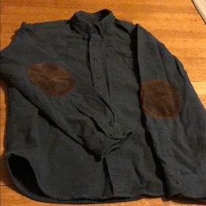 Grey J-Crew flannel with brown elbow patches